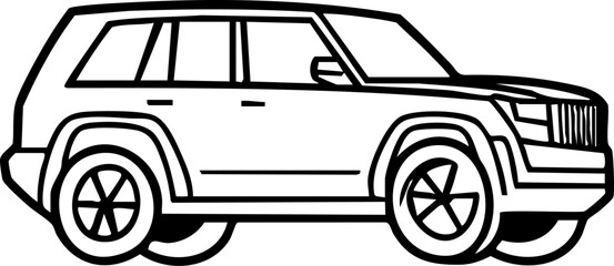 Two simple black and white line drawings of SUVs perfect for coloring pages or design inspiration. Use them for kids activities or automotive projects.