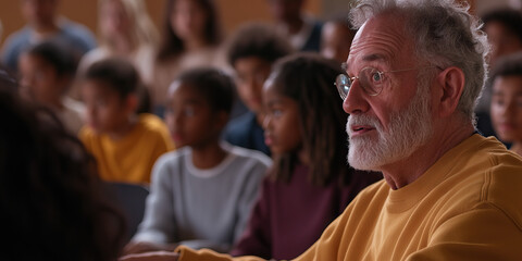 Fototapeta premium Older Man and Diverse Group of Young People
