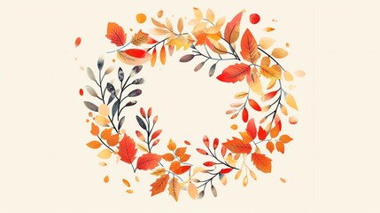 Obraz premium A watercolor wreath of autumn leaves on a white background.
