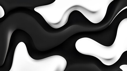 Abstract Black and White 3D Render: Fluid Forms Interplay AI Generated
