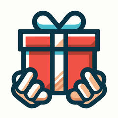 Colorful Gift Box Held by Hands Icon - Vector Illustration