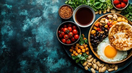 Delicious Healthy Breakfast Bowl with Eggs, Vegetables, and Nuts