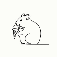 Fototapeta premium Playful Hamster Enjoying Ice Cream Cone - One Line Art Illustration