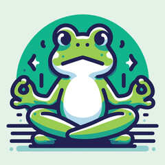 Meditating Frog Illustration in Flat Art Style with a Calming Aura