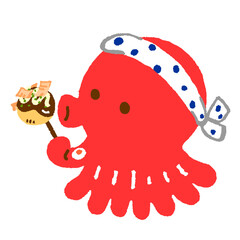 手描きのたこ焼きを持つハチマキ姿のたこ