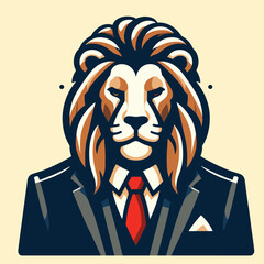 Lion in Suit Business Illustration Professional Animal Portrait in Flat Style