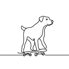 Fototapeta premium Skateboarding Dog Line Art Illustration - Modern Minimalist Design