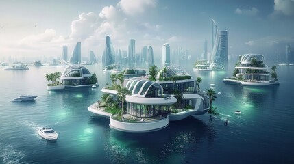 Fototapeta premium underwater city built with AI-driven flood prevention and deep-sea energy harvesting.