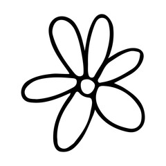 Black outline flower. Botanical hand-drawn illustration