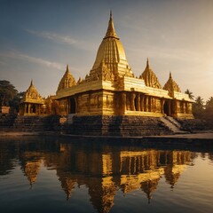 Fototapeta premium A glowing El Dorado, golden temples reflecting pure sunlight.