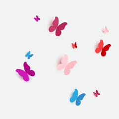 Paper cut butterfly design with multicolored. Red, purple, pink, color paper cut butterfly design vector. Realistic paper cut butterfly collection design. 