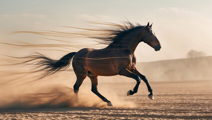 Abstract Horse in Motion Galloping Through Streaks Symbolizing Speed and Unstoppable Energy