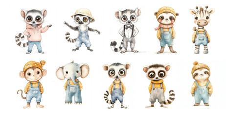 clipart watercolor animals safari characters