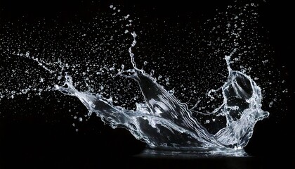 Water splash with droplets, swirling and flowing on a black background. Suitable for refreshing, clean, or water themed designs with a dynamic touch