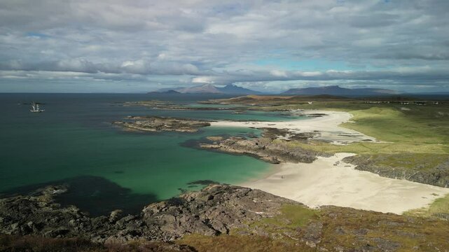 Aerial Sanna Bay , sandy beach, West Coast of Scotland