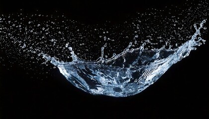 Water splash with droplets, swirling and flowing on a black background. Suitable for refreshing, clean, or water themed designs with a dynamic touch