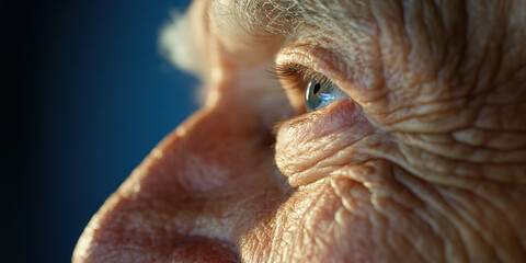 Close-up of Elderly Person's Eye and Facial Wrinkles