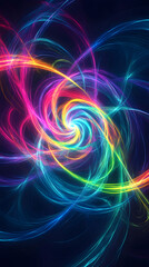 Naklejka premium A digital art piece featuring an abstract pattern with swirling lines of vibrant colors, reminiscent of neon lights against a black background 
