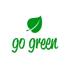 go green logo with leaf icon and handwriting isolated vector illustration