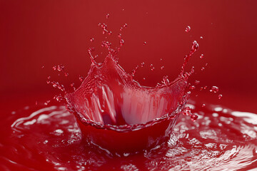 Dynamic red liquid splash creating a stunning crown effect in vibrant color contrast
