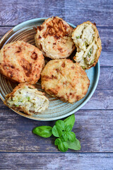 Frittatina di Pasta.Neapolitan Fried Pasta Street Food .Аuthentic Italian dish. Made with layers of pasta, cheeses, and prosciutto 