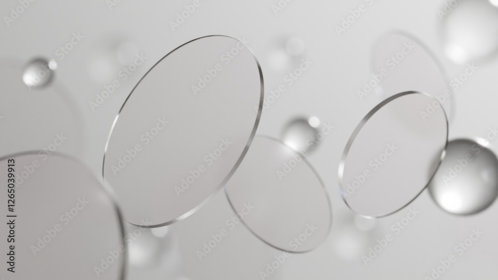 Poster 3d rendering of abstract transparent geometry glass with round shape, Computer digital concept