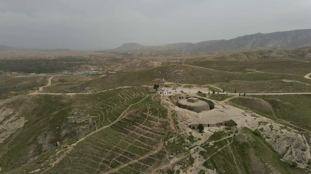 Drone footage from The Takht-e Rostam is a significant Buddhist stupa and monastery complex located about 2 kilometers south of Haibak in Samangan Province, Afghanistan. March 21, ?2021
