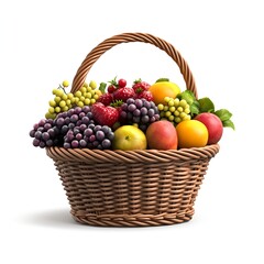 Assortment Of Colorful Fruits In Wicker Basket