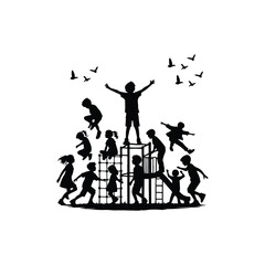 Obraz premium kids playing silhouette vector line art design