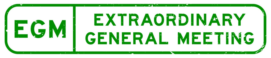 Grunge green EGM Extraordinary General Meeting word square rubber seal stamp on white background