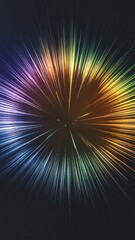 Fototapeta premium Colorful explosion of light with radiant streaks in a dark background.