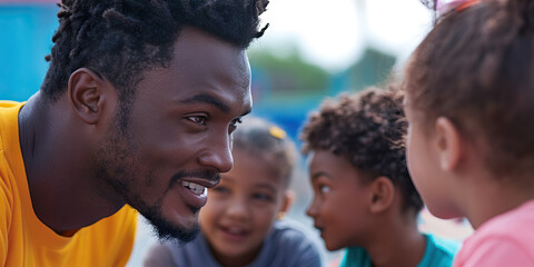 Black Male and Three Children in Outdoor Setting