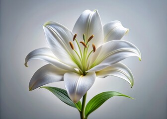 Minimalist White Lily Flower Isolated, Pure Elegance, Botanical Stock Photo