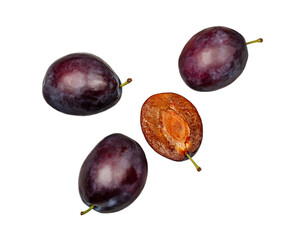 Fresh plums isolated on a white background, contour