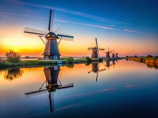 Minimalist Windmills Kinderdijk Netherlands - Iconic Dutch Landscape