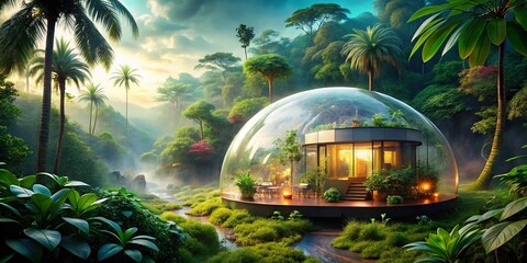 Misty Bubble House: Surreal Modern Rainforest Architecture Double Exposure