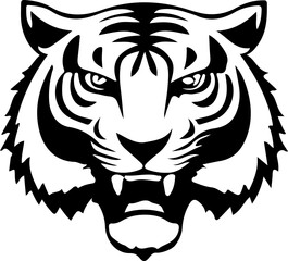 Fototapeta premium Fierce Tiger Head Silhouette Vector Design Bold Tiger Silhouette for Graphic Projects Vector Art of a Majestic Tiger Head Powerful Tiger Head Silhouette for Logos Wild Tiger Head in Bold Silhouette St