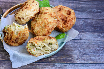 Frittatina di Pasta.Neapolitan Fried Pasta Street Food .Аuthentic Italian dish. Made with layers of pasta, cheeses, and prosciutto 
