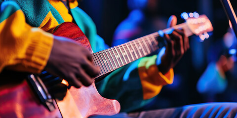 Obraz premium Close-up of Hands Playing Acoustic Guitar