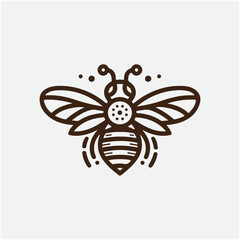 Honey bee line art editable vector logo. Hand drawn engraving style illustrations.