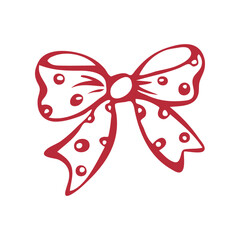 Red polka dot bow. Isolated vector EPS object. Line art hand-drawn illustration. Bouffant hair accessory. Coquette core. Decorative element for romantic invitations, greeting, wedding. Outline sketch.