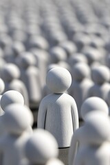 Fototapeta premium Abstract Representation of Individuality in a Sea of Gray Figures Showcasing Chaos and Isolation