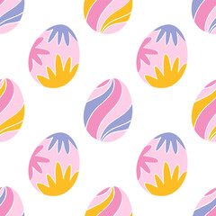 Fototapeta premium Happy Easter. Seamless pattern with decorated Easter eggs in trendy flat style.&nbsp;