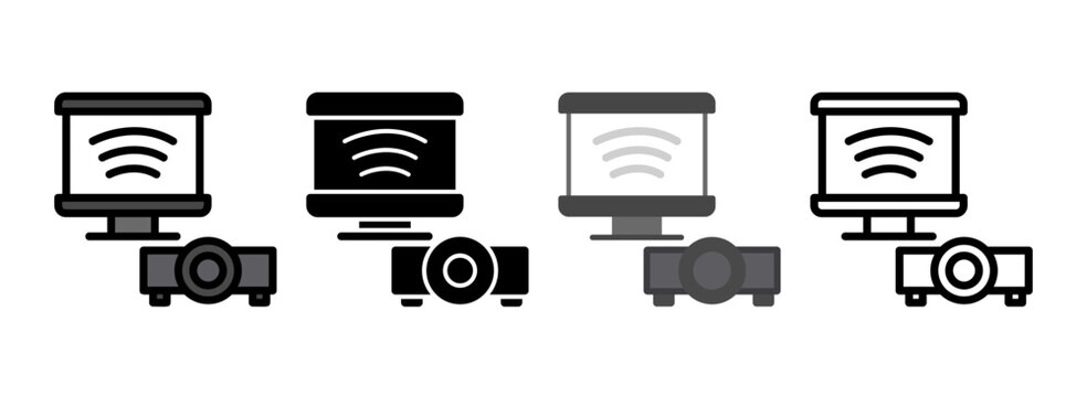 Set of D Line, Line Filled, Glyph, Flat Icons