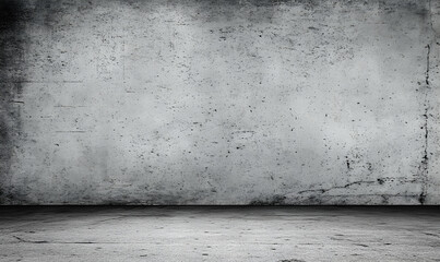Naklejka premium Grungy urban interior, textured concrete wall and floor, monochrome background, industrial, empty room.