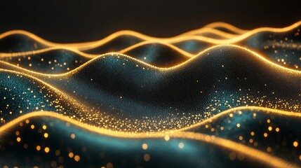 Abstract Data Visualization Vivid Graph Line Connecting Golden Nodes in Electronic Network Pattern