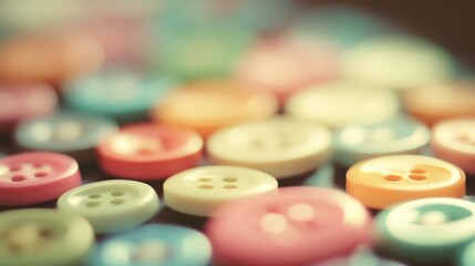 A gentle blur of pastel buttons is scattered, creating a nostalgic, soft-focus scene full of warmth and childhood memories.