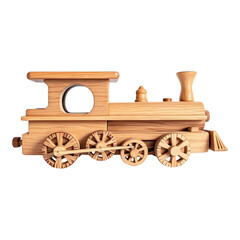 Intricate Wooden Train Model with Wheels and Details
