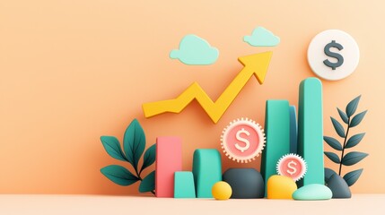 Geometric Financial Growth Concept with Colorful Elements and Symbols