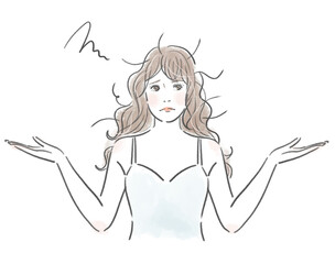 髪がぼさぼさで困った顔の綺麗な長髪の女性のイラスト